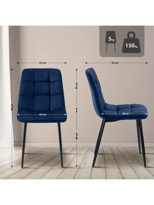 Set van 2 eetkamerstoelen Tilde fluweel, blauw