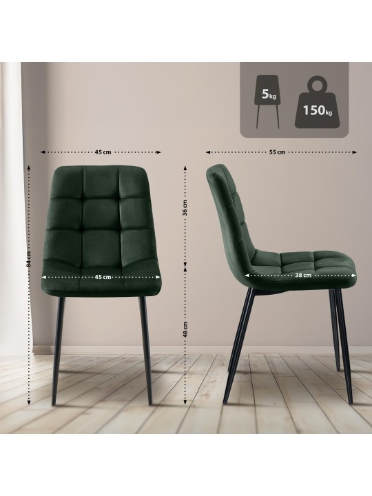 Set van 2 eetkamerstoelen Tilde fluweel, groen