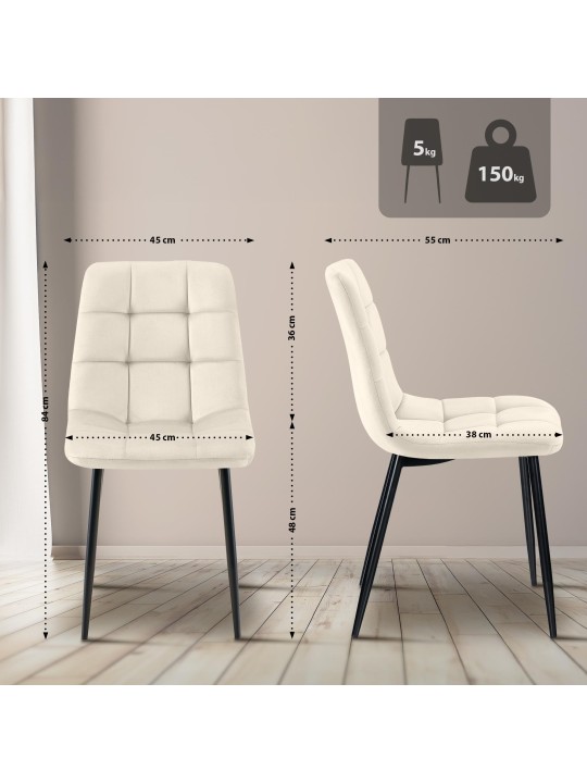 Set van 4 eetkamerstoelen Tilde fluweel, crème