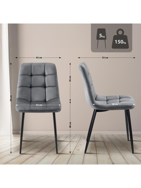 Set van 4 eetkamerstoelen Tilde fluweel, donkergrijs