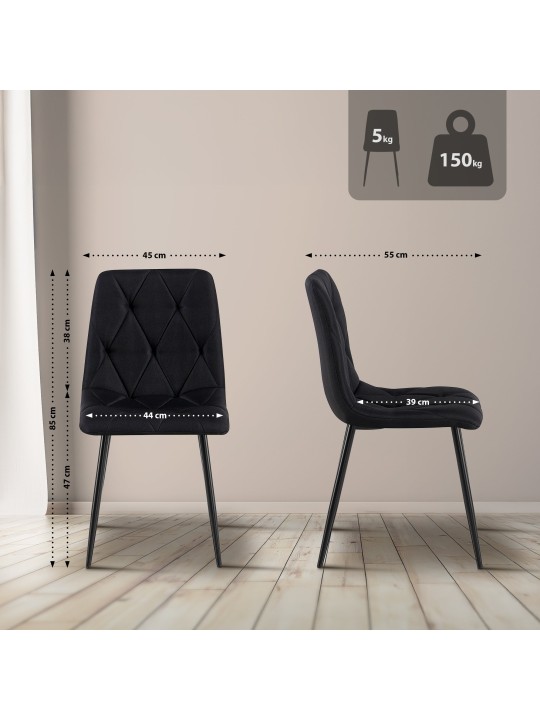 Set van 2 eetkamerstoelen Clairton stof, zwart