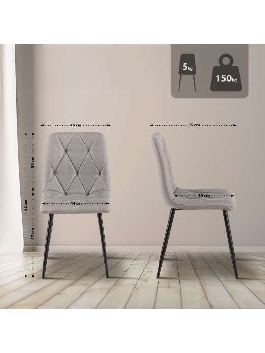 Set van 2 eetkamerstoelen Clairton stof, lichtgrijs