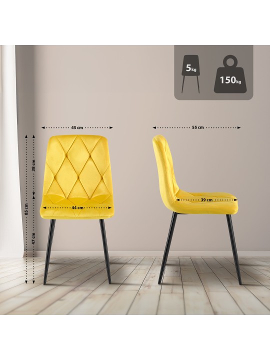 Set van 2 eetkamerstoelen Clairton fluweel, geel