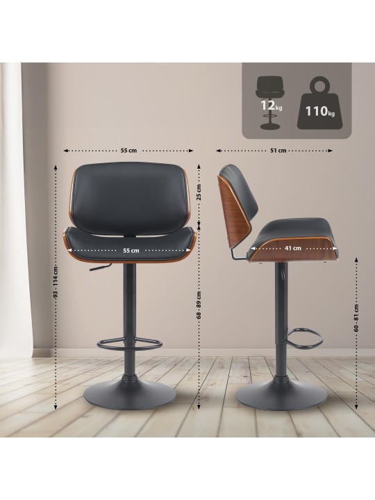 Barkruk Beverley B kunstleer, walnoot/zwart