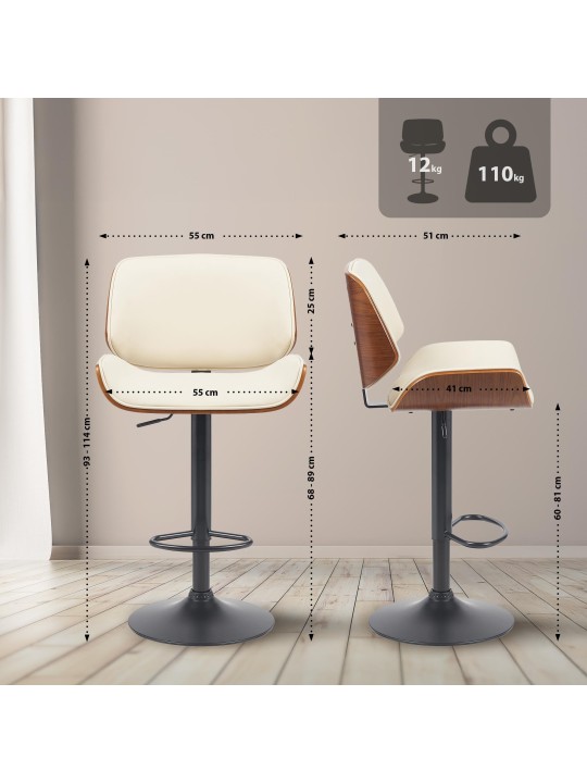 Barkruk Beverley B kunstleer, walnoot/crème