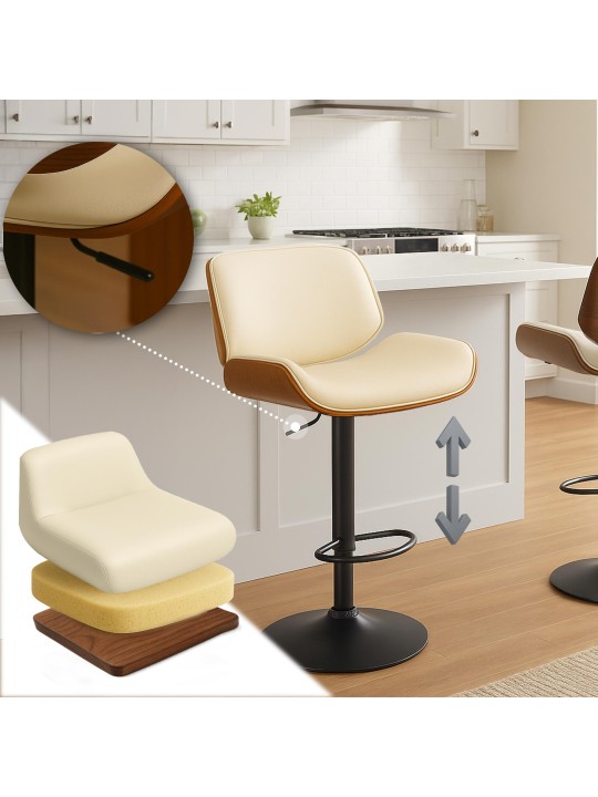 Barkruk Beverley B kunstleer, walnoot/crème