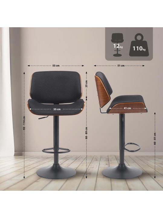 Barkruk Beverley B stof, walnoot/zwart