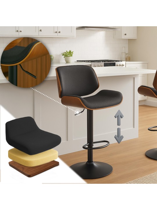 Barkruk Beverley B stof, walnoot/zwart