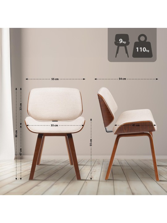 Bezoekersstoel Beverley stof, walnoot/crème