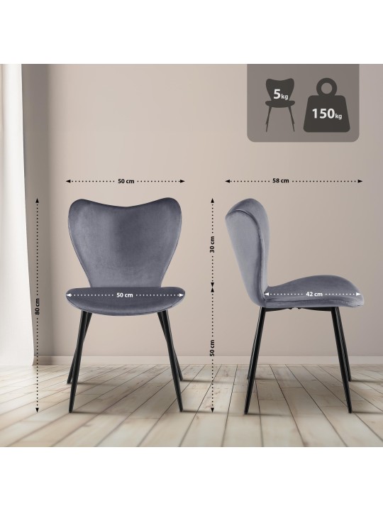 Eetkamerstoel Maika fluweel, donkergrijs Eetkamerstoel Maika fluweel, donkergrijs