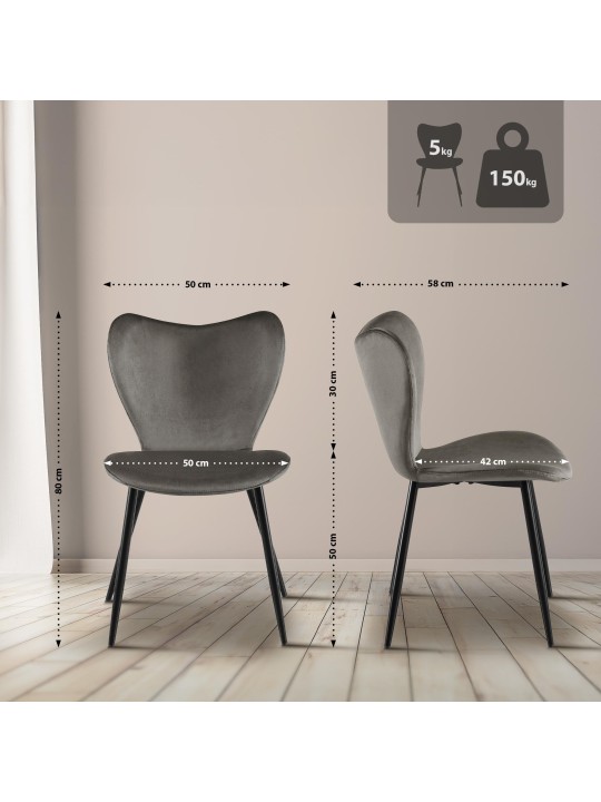 Eetkamerstoel Maika fluweel, antraciet