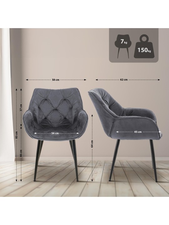 Stoel Tanna Fluweel, donkergrijs