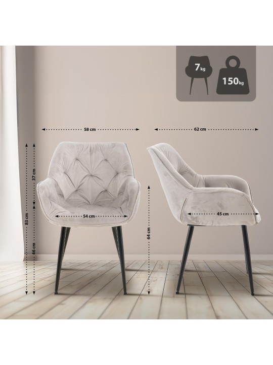 Set van 4 stoelen Tanna fluweel, grijs