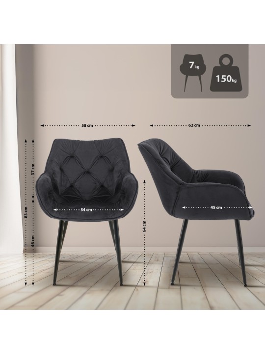 Set van 4 stoelen Tanna fluweel, zwart