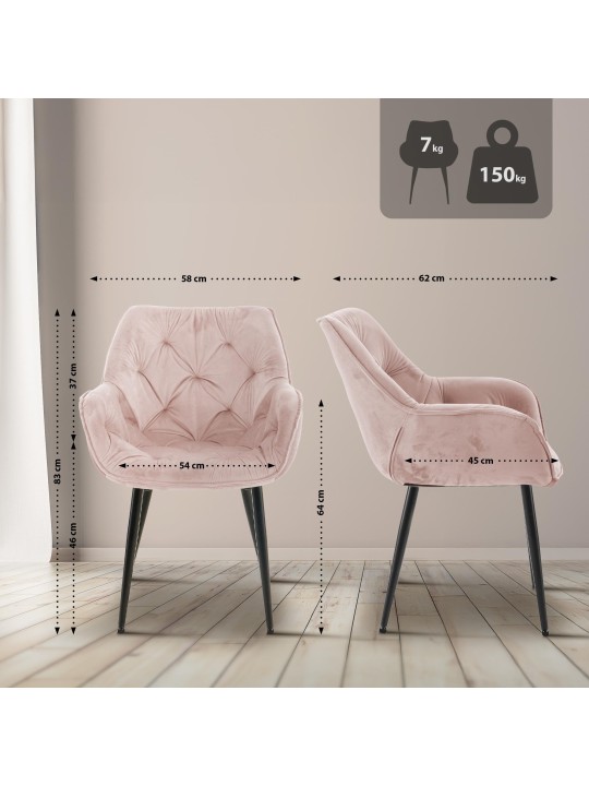 Set van 4 stoelen Tanna fluweel, roze