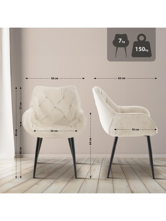 Set van 4 stoelen Tanna fluweel, crème