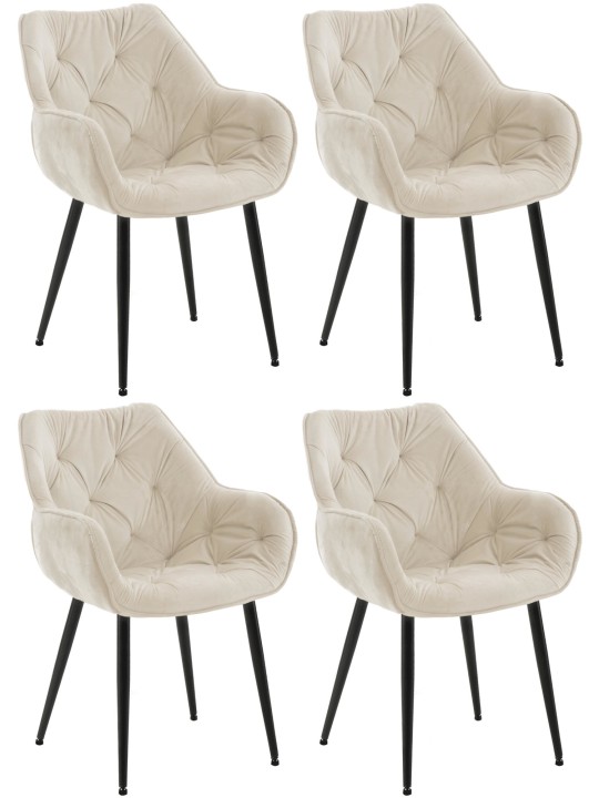 Set van 4 stoelen Tanna fluweel, crème