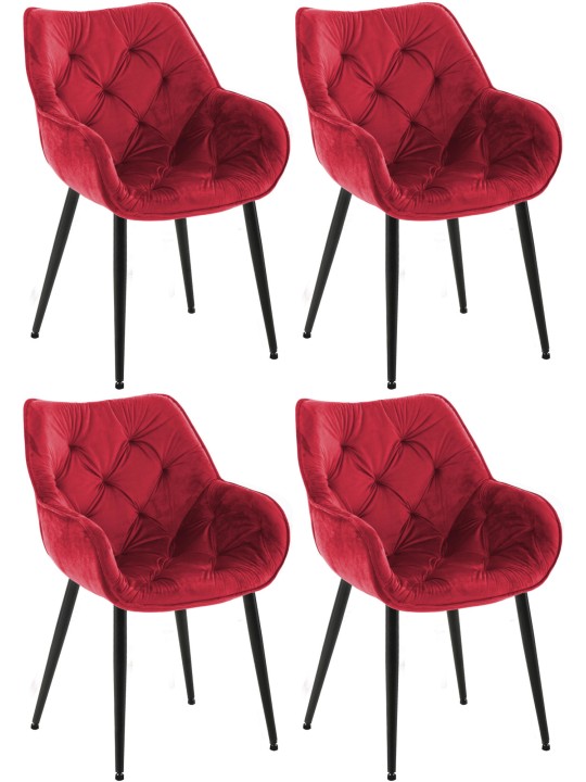 Set van 4 stoelen Tanna fluweel, rood