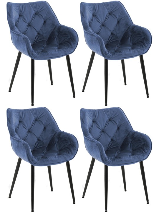 Set van 4 stoelen Tanna fluweel, blauw