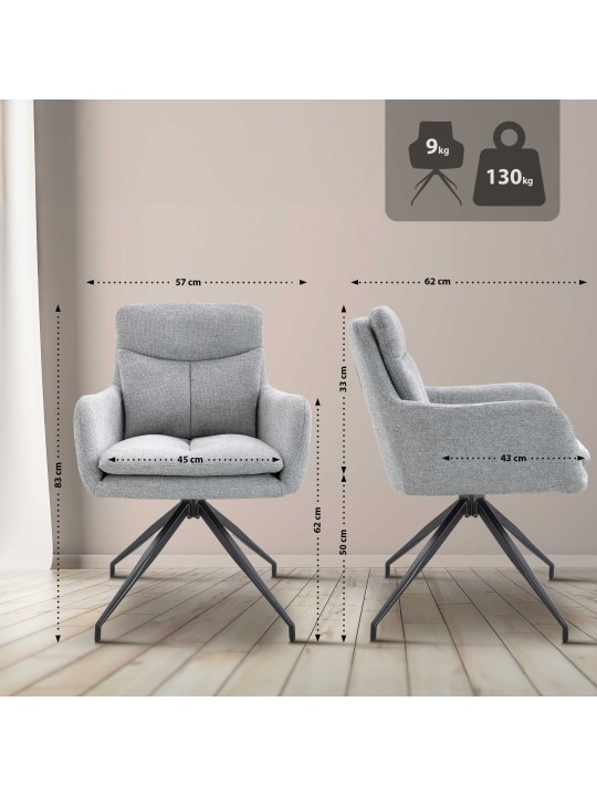 Set van 2 eetkamerstoelen Somers stof, lichtgrijs