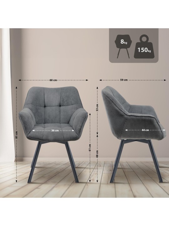 Eetkamerstoel Jordi Cord, donkergrijs Eetkamerstoel Jordi Cord, donkergrijs