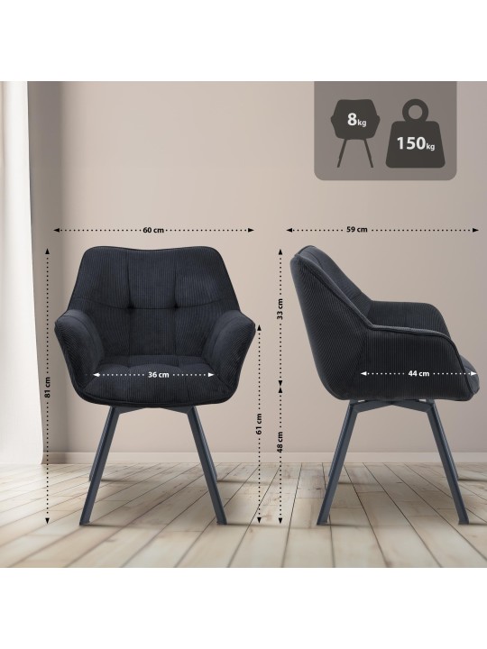 Eetkamerstoel Jordi Cord, zwart Eetkamerstoel Jordi Cord, zwart