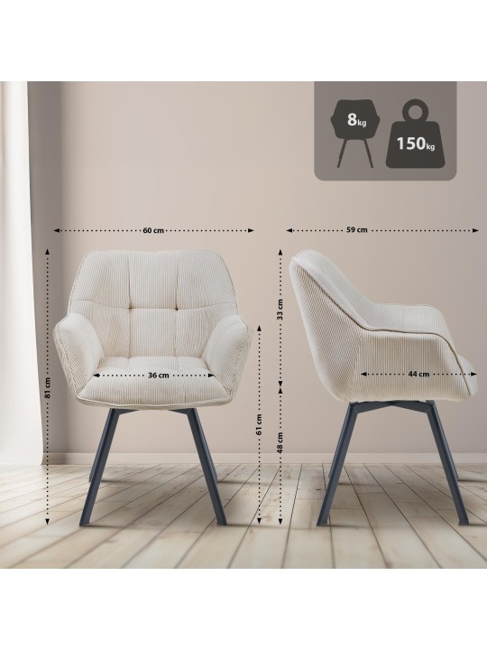 Eetkamerstoel Jordi Cord, crème