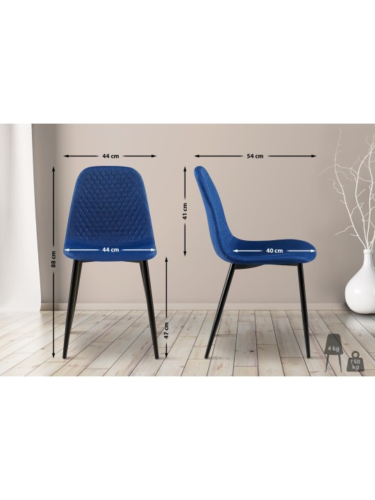 Set van 4 stoelen Giverny stof, blauw