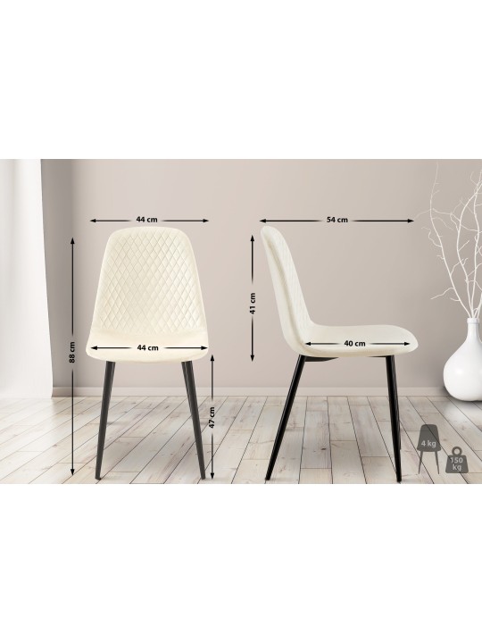 Set van 4 stoelen Giverny fluweel, crème