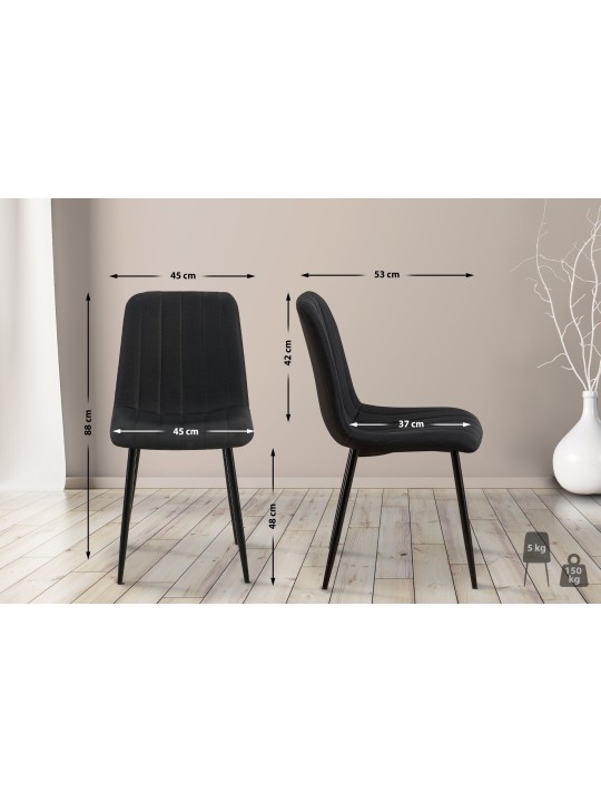 Set van 4 stoelen Dijon stof, zwart