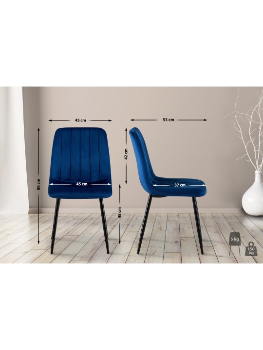 Set van 4 stoelen Dijon fluweel, blauw