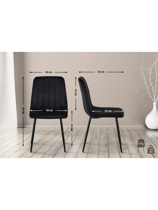 Set van 4 stoelen Dijon fluweel, zwart