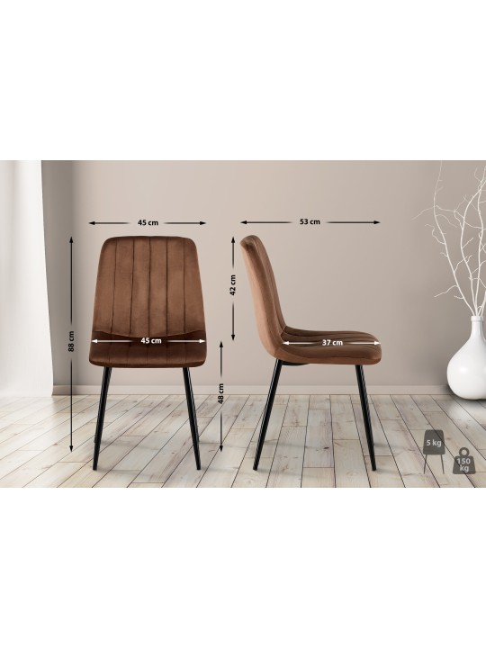 Set van 4 Dijon fluwelen stoelen, bruin