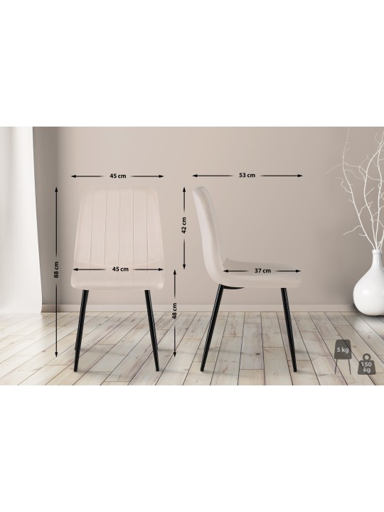 Set van 4 stoelen Dijon fluweel, crème