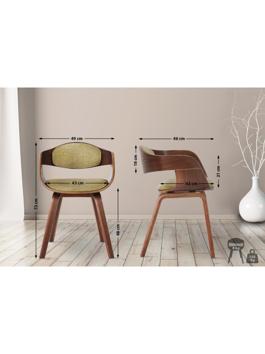 Set van 2 stoelen Kingston stof, walnoot/lichtgroen