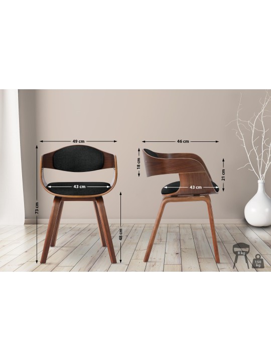Set van 2 stoelen Kingston stof, walnoot/zwart