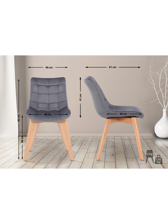 Set van 2 eetkamerstoelen Passaic fluweel, grijs