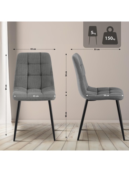 Set van 2 eetkamerstoelen Tilde Cord, grijs