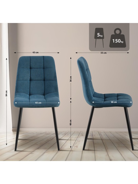 Set van 2 eetkamerstoelen Tilde Cord, blauw