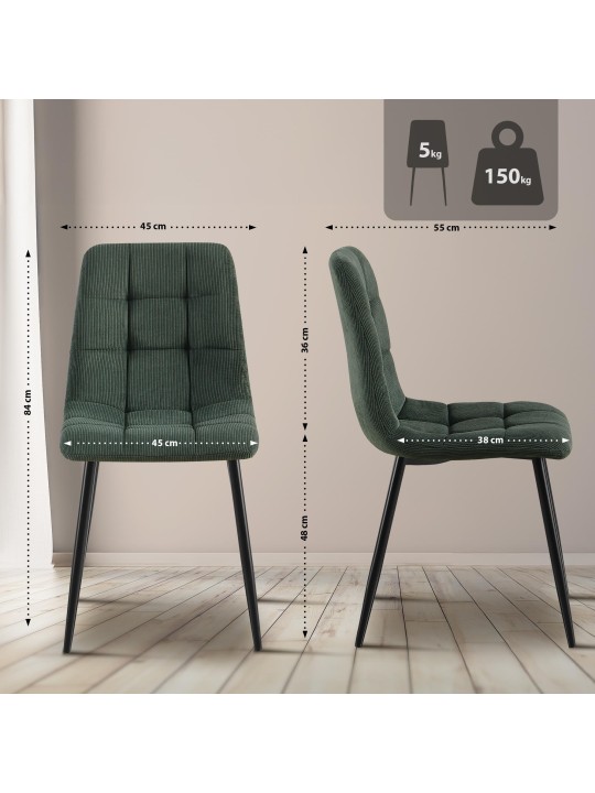 Set van 2 eetkamerstoelen Tilde Cord, groen