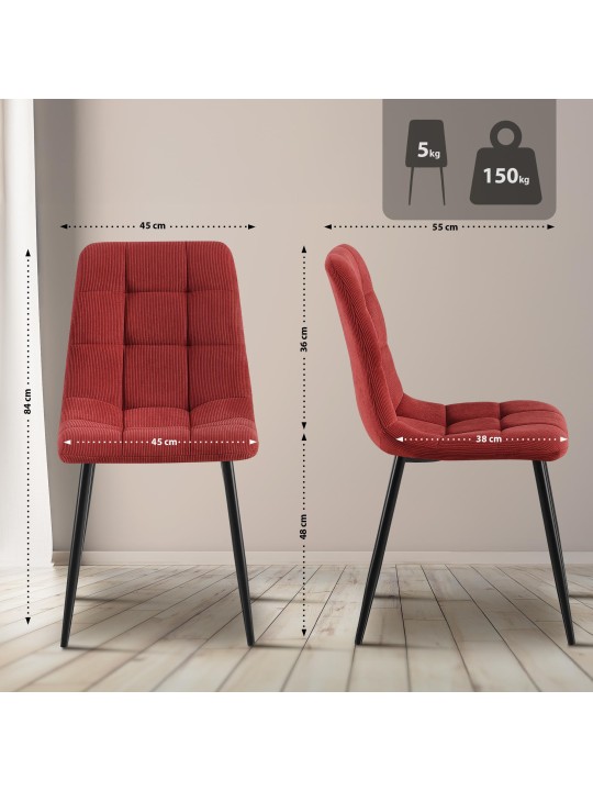 Set van 2 eetkamerstoelen Tilde Cord, bordeauxrood