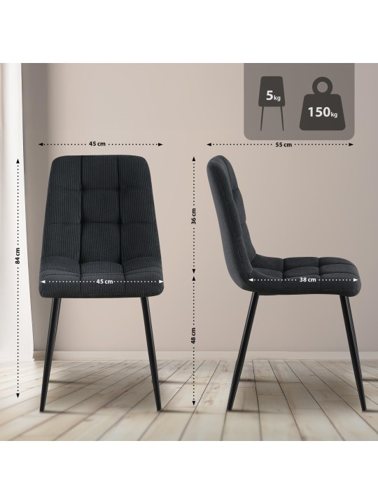 Set van 4 eetkamerstoelen Tilde Cord, zwart