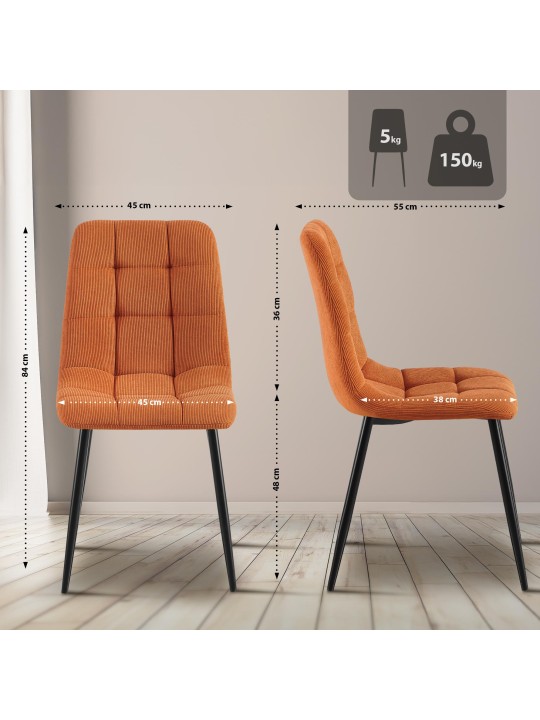 Set van 4 eetkamerstoelen Tilde Cord, oranje