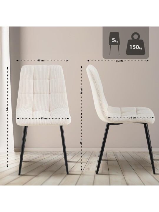 Set van 4 eetkamerstoelen Tilde Cord, crème