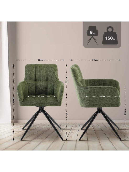 Set van 2 eetkamerstoelen Jonah stof, groen