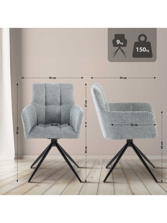 Set van 2 eetkamerstoelen Jonah stof, lichtgrijs