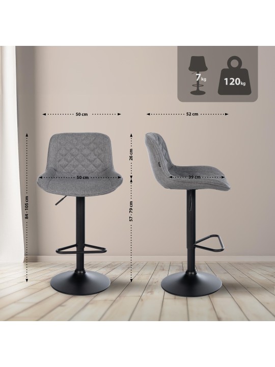 Set van 2 barkrukken Kasson stof, donkergrijs