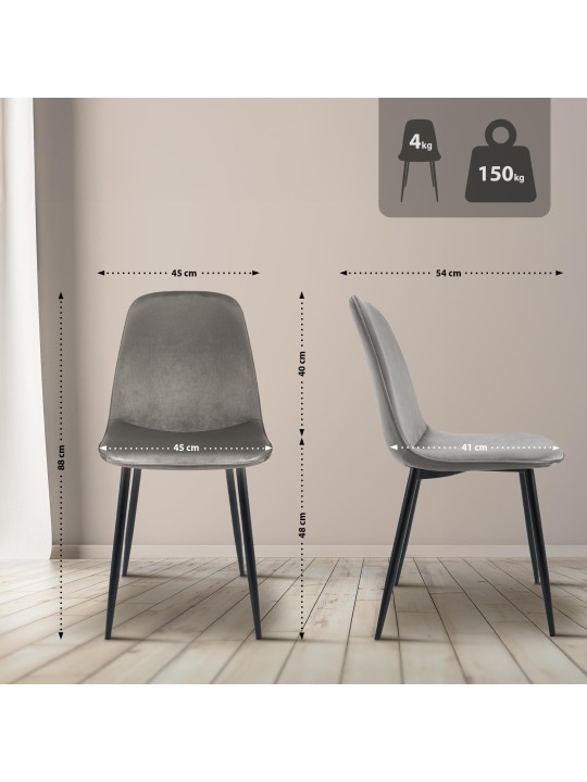 Maryam fluwelen eetkamerstoel, lichtgrijs