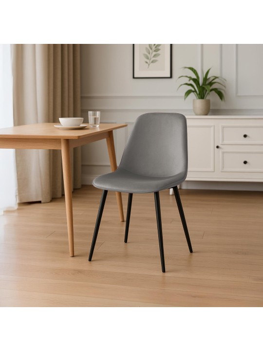 Maryam fluwelen eetkamerstoel, lichtgrijs