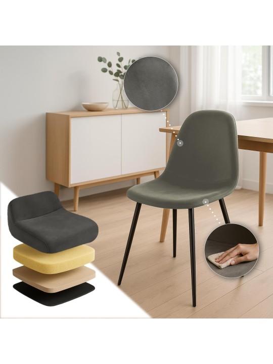 Napier fluwelen eetkamerstoel, antraciet